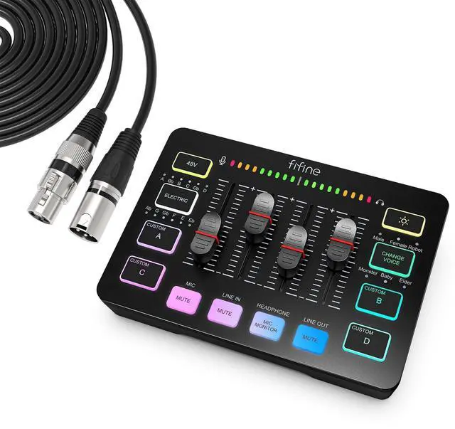 Main image of FIFINE Gaming Audio Mixer with XLR/6.35mm/3.5mm Interface for Microphone,Headset,Live Streaming Mixer for PC Computer PS5 with RGB Control,4 Channels,Headphone Monitor,Gain Control,48V Power,Voice