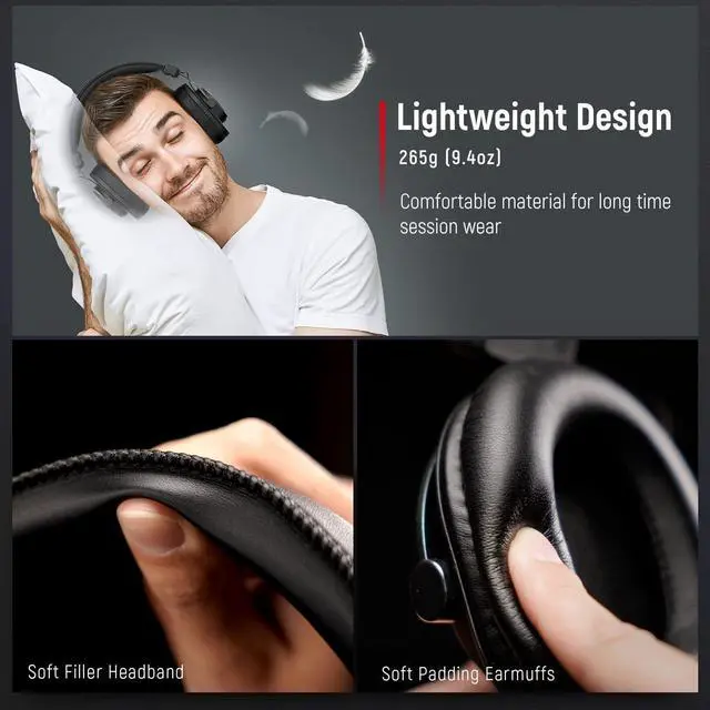 Alt view image 4 of 7 - FIFINE Studio Wired Headphones for DJ, Music Monitor/Recording, Podcast/Streaming with 9.8ft Cable for 3.5mm/6.35mm, Over Ear, Noise Cancelling-H8