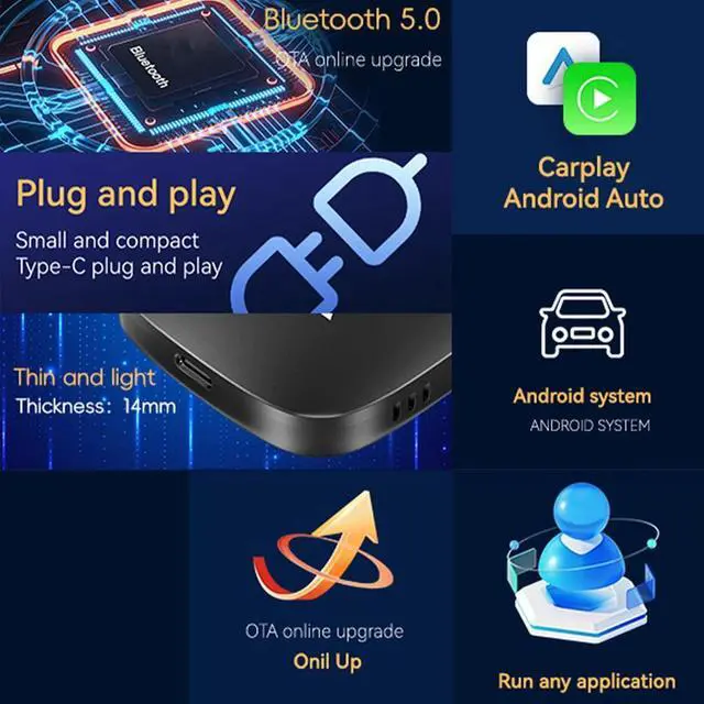 Alt view image 2 of 7 - Wireless Carplay AI box Android Auto Adapter Converter with Netflix YouTube WIFI