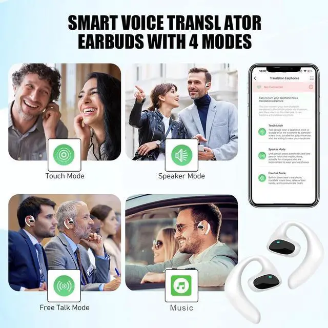 Alt view image 6 of 7 - Bluetooth Translator Earbuds 144+ Languages Smart Two Way Online Translation US