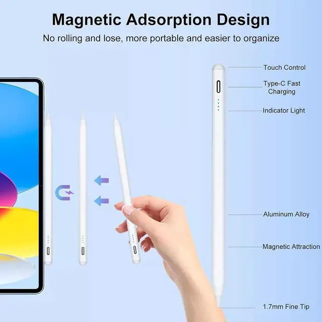 Alt view image 3 of 7 - Nshi Stylus Pen for Apple iPad Pencil 10/9/8/7/6th Mini 5/6th Air 5/4th Pro 11/12.9'' Pink
