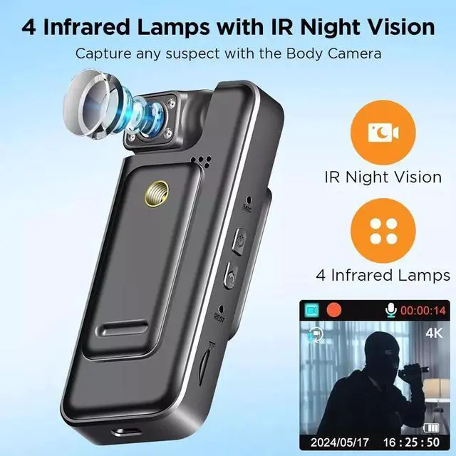 Alt view image 2 of 7 - 4K WIFI Camcorder HD 1080P Audio Video DVR IR Night Cam Mini Police Body Camera + 32G TF Card