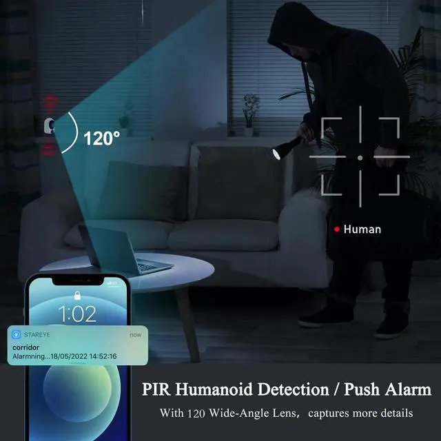 Alt view image 4 of 7 - 2K Wifi Camera 4MP Wireless PIR Motion Night Vision Camcorder Home Security Cam