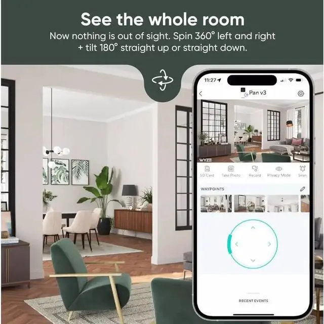 Alt view image 3 of 5 - WYZE Cam Pan v3 Indoor/Outdoor 1080p Pan/Tilt/Zoom Wi-Fi Smart Home Security Camera with Motion Tracking for Baby & Pet, Color Night Vision, 2-Way Audio, Works with Alexa & Google Assistant, white