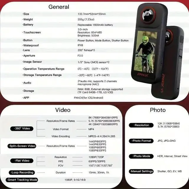 Alt view image 4 of 7 - Panox V3 Panoramic Sports Camera, Motorcycle Riding, Travel Skiing, 360 Degree Panoramic Image