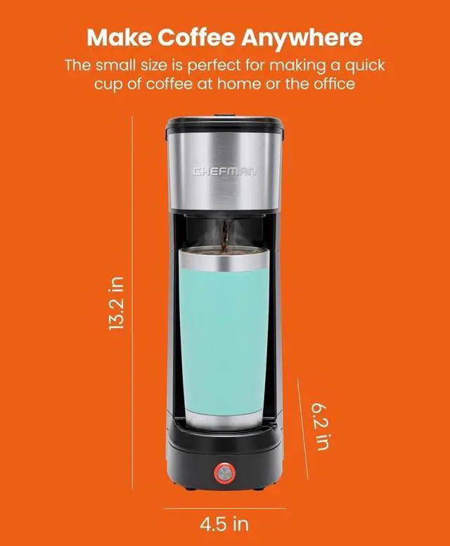 Alt view image 7 of 7 - Chefman Single Serve Coffee Maker: K-Cup & Ground Compatible, Single Cup 6-12 oz