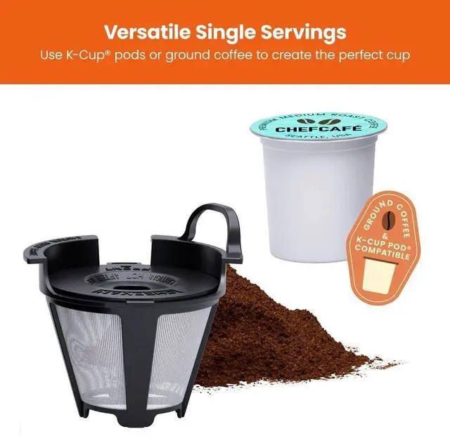 Alt view image 5 of 7 - Chefman Single Serve Coffee Maker: K-Cup & Ground Compatible, Single Cup 6-12 oz