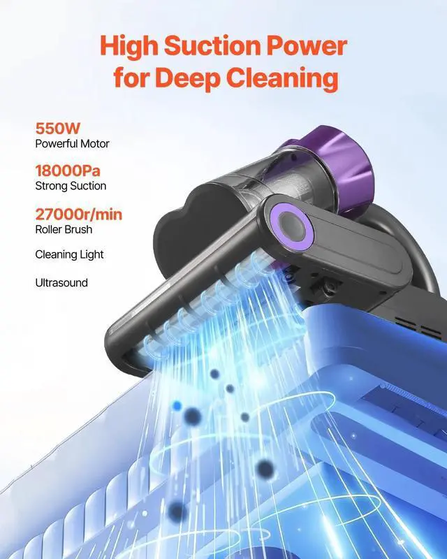 Alt view image 5 of 7 - Mattress Vacuum Cleaner with 18Kpa Powerful Suction HEPA Filter 550W Gray