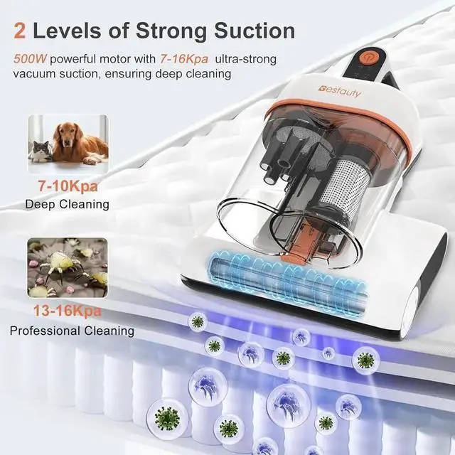 Alt view image 3 of 5 - 2025 NEW 500W Mattress Vacuum Cleaner UV Light 7-16Kpa Strong Suction 6 Stage Filtration System Hot Air Drying Lightweight Cleaner