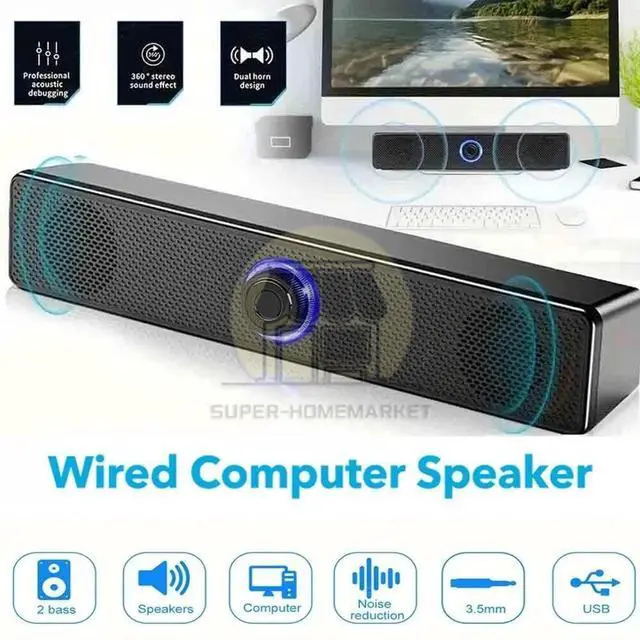 Main image of 3.5mm USB Wired Soundbar Stereo Bass Sound Computer Speakers for Desktop Laptop