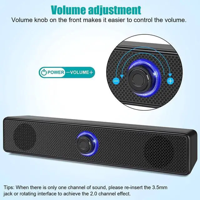 Alt view image 7 of 7 - 3.5mm USB Wired Soundbar Stereo Bass Sound Computer Speakers for Desktop Laptop