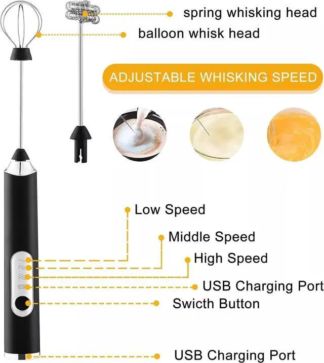 Alt view image 2 of 7 - Electric Milk Frother Handheld Whisk Mixer Stirrer Coffee Egg USB Rechargeable