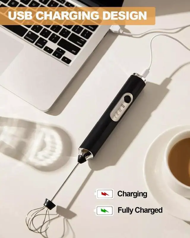 Alt view image 5 of 7 - Electric Milk Frother Handheld Whisk Mixer Stirrer Coffee Egg USB Rechargeable