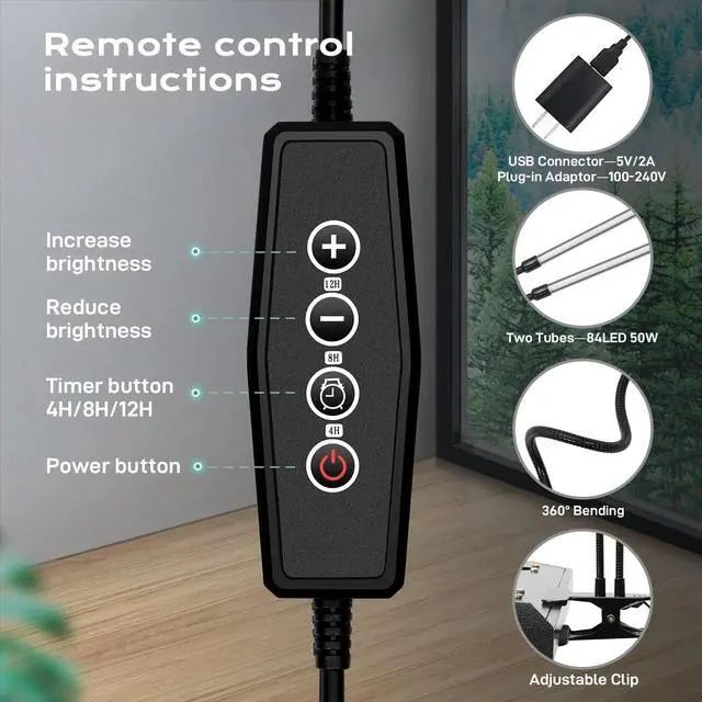Alt view image 6 of 7 - LED Grow Light with Full Spectrum for Indoor Plants 5 Dimmable Levels White