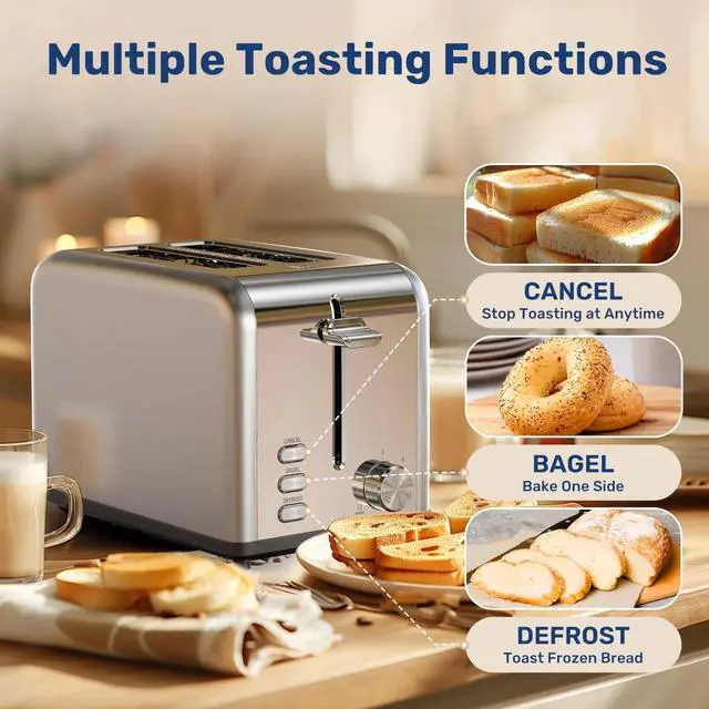 Alt view image 2 of 7 - 2-Slice Toaster Extra Wide Slot & Removable Crumb Tray for Bread & Waffle Silver