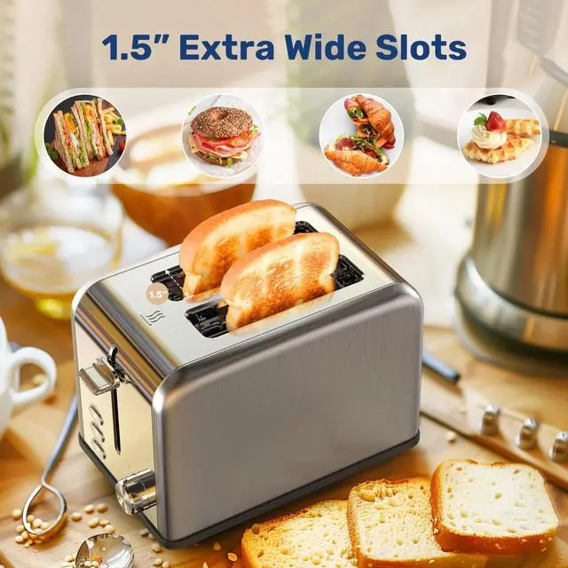 Alt view image 5 of 7 - 2-Slice Toaster Extra Wide Slot & Removable Crumb Tray for Bread & Waffle Silver