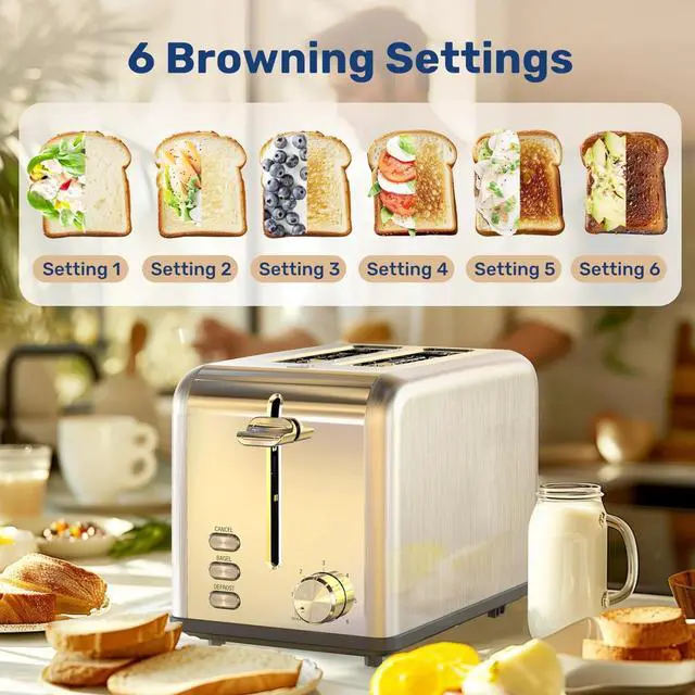Alt view image 6 of 7 - 2-Slice Toaster Extra Wide Slot & Removable Crumb Tray for Bread & Waffle Silver