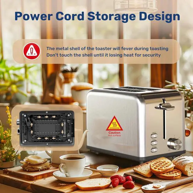 Alt view image 7 of 7 - 2-Slice Toaster Extra Wide Slot & Removable Crumb Tray for Bread & Waffle Silver