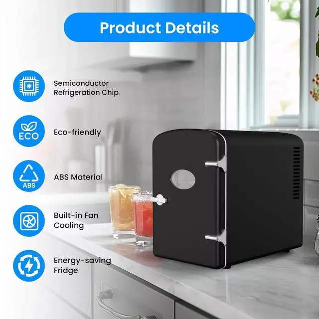 Alt view image 3 of 7 - 6L Portable Mini Fridge with Observation Window Warmer and Cooler 9 Cans Black