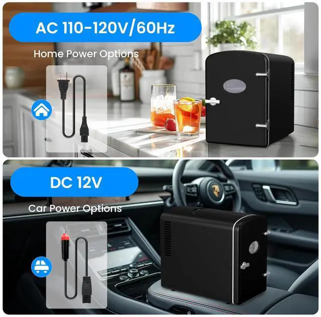 Alt view image 5 of 7 - 6L Portable Mini Fridge with Observation Window Warmer and Cooler 9 Cans Black