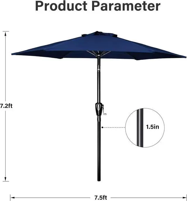 Alt view image 2 of 7 - 2 Pack 7.5ft Patio Umbrella Outdoor Market Yard Umbrella 6 Sturdy Ribs Dark Blue