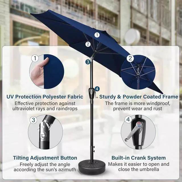 Alt view image 6 of 7 - 2 Pack 7.5ft Patio Umbrella Outdoor Market Yard Umbrella 6 Sturdy Ribs Dark Blue