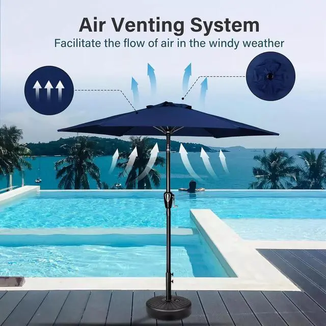 Alt view image 5 of 7 - 2 Pack 7.5ft Patio Umbrella Outdoor Market Yard Umbrella 6 Sturdy Ribs Dark Blue