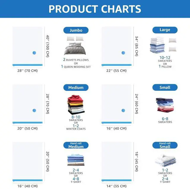 Alt view image 3 of 7 - 20 Pack Vacuum Storage Bags Vacuum Seal Bags with Hand Pump Space Saver Bags