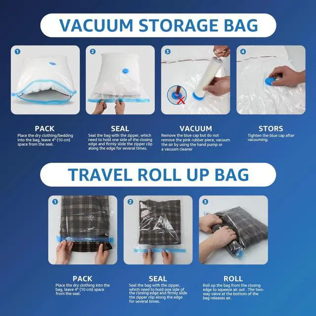 Alt view image 5 of 7 - 20 Pack Vacuum Storage Bags Vacuum Seal Bags with Hand Pump Space Saver Bags