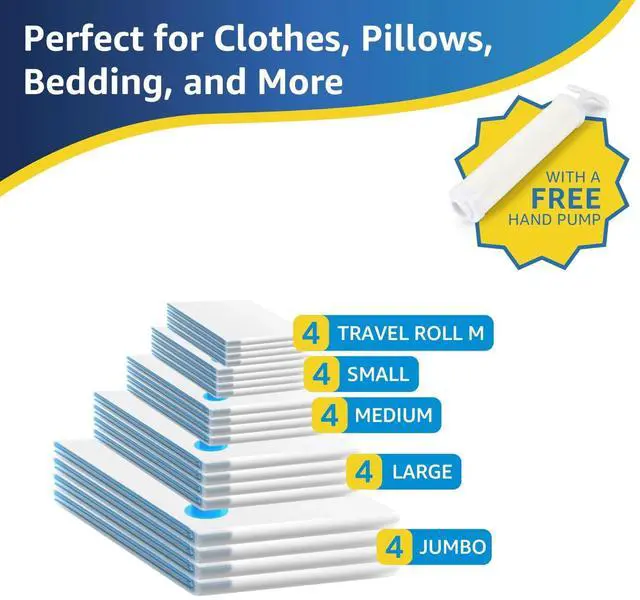 Alt view image 7 of 7 - 20 Pack Vacuum Storage Bags Vacuum Seal Bags with Hand Pump Space Saver Bags