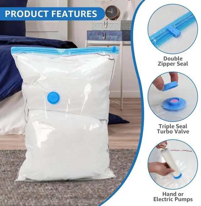 Alt view image 2 of 7 - 20 Pack Vacuum Storage Bags Vacuum Seal Bags with Hand Pump Space Saver Bags