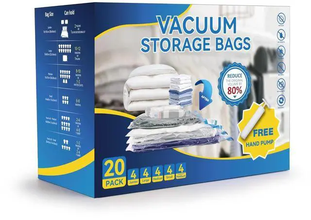 Main image of 20 Pack Vacuum Storage Bags Vacuum Seal Bags with Hand Pump Space Saver Bags