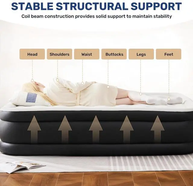 Alt view image 6 of 6 - 18" Bed Height Twin Camping Air Mattress with Built-in Electric High-Speed Pump