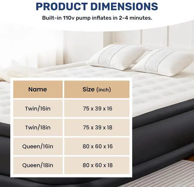 Alt view image 2 of 6 - 18" Bed Height Twin Camping Air Mattress with Built-in Electric High-Speed Pump