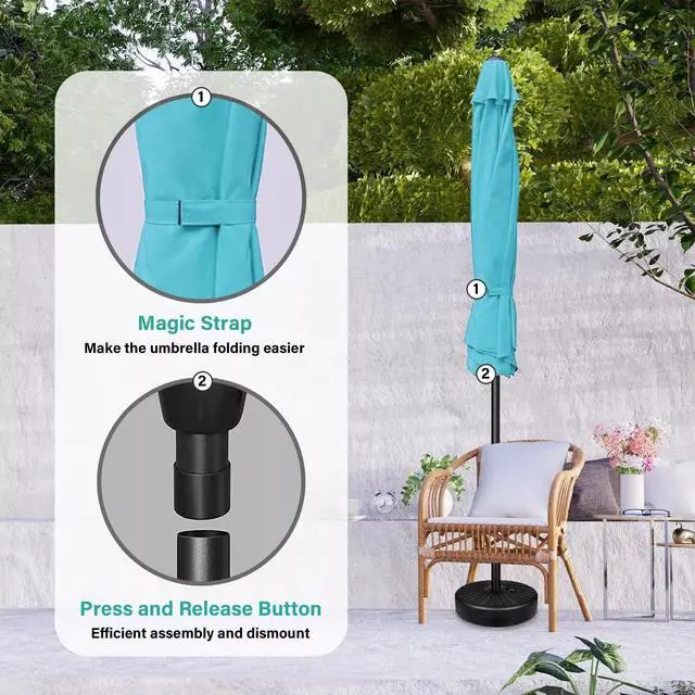 Alt view image 2 of 7 - 2 Pack 9ft Umbrellas Outdoor Push Button Tilt/Crank for Garden Pool Turquoise
