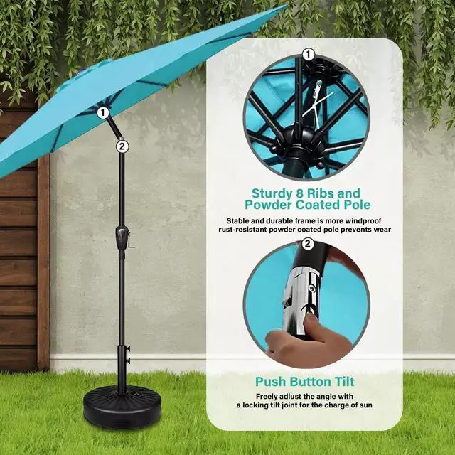 Alt view image 4 of 7 - 2 Pack 9ft Umbrellas Outdoor Push Button Tilt/Crank for Garden Pool Turquoise