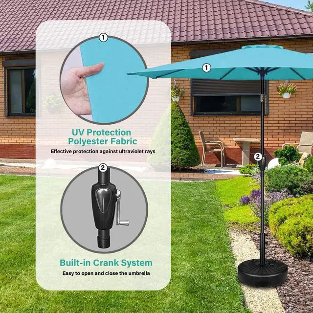 Alt view image 3 of 7 - 2 Pack 9ft Umbrellas Outdoor Push Button Tilt/Crank for Garden Pool Turquoise