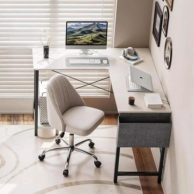 Alt view image 2 of 7 - 50" L Shaped Gaming Desk Home Office Computer Desk Storage Bag White