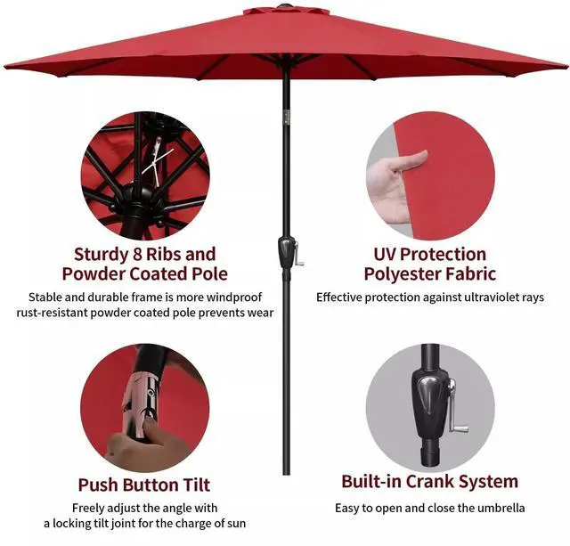 Alt view image 2 of 6 - 9' Patio Umbrella Outdoor Table Market Yard Umbrella with Push Button Tilt/Crank