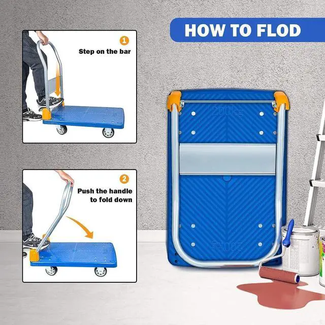 Alt view image 5 of 7 - Platform Truck with 440lb Weight Capacity and 360 Degree Swivel Wheels Blue