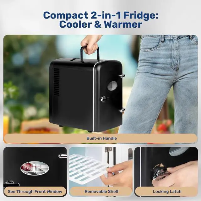 Alt view image 7 of 7 - Mini Fridge Portable 4L/6 Can Small Refrigerator for Bedroom Office Car Black