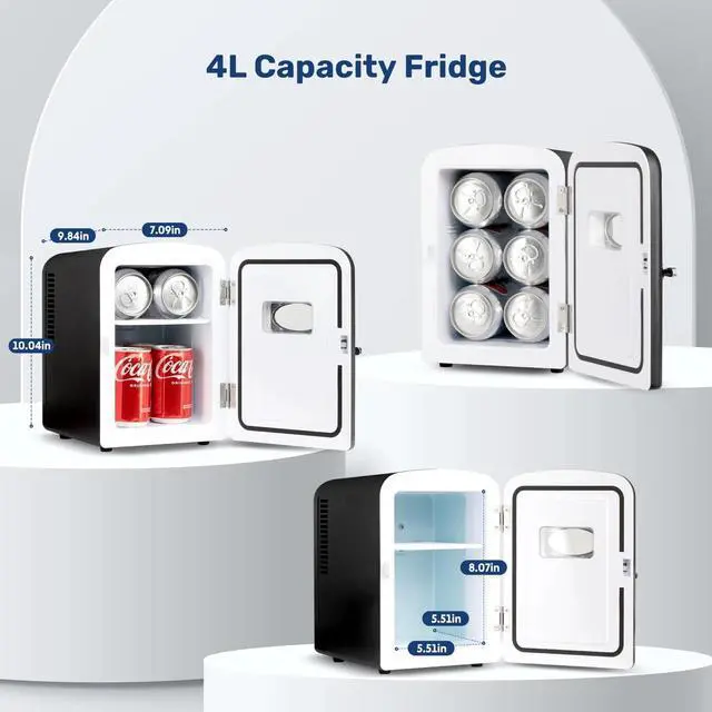 Alt view image 3 of 7 - Mini Fridge Portable 4L/6 Can Small Refrigerator for Bedroom Office Car Black