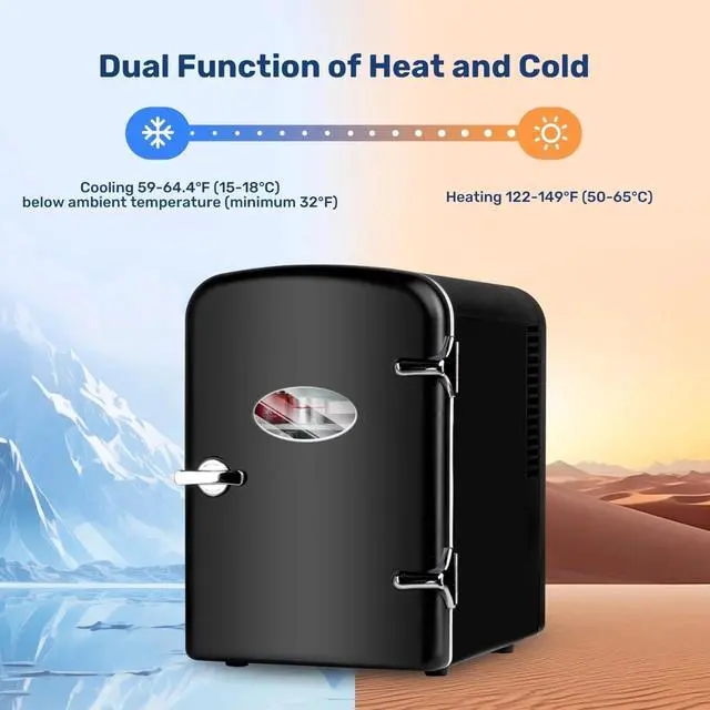 Alt view image 2 of 7 - Mini Fridge Portable 4L/6 Can Small Refrigerator for Bedroom Office Car Black