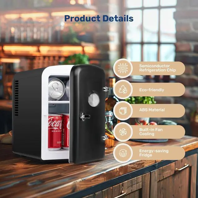 Alt view image 4 of 7 - Mini Fridge Portable 4L/6 Can Small Refrigerator for Bedroom Office Car Black
