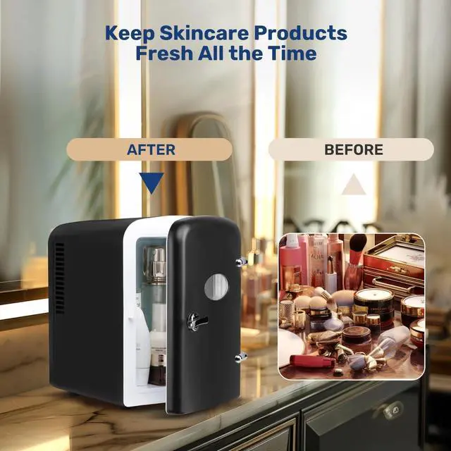 Alt view image 5 of 7 - Mini Fridge Portable 4L/6 Can Small Refrigerator for Bedroom Office Car Black