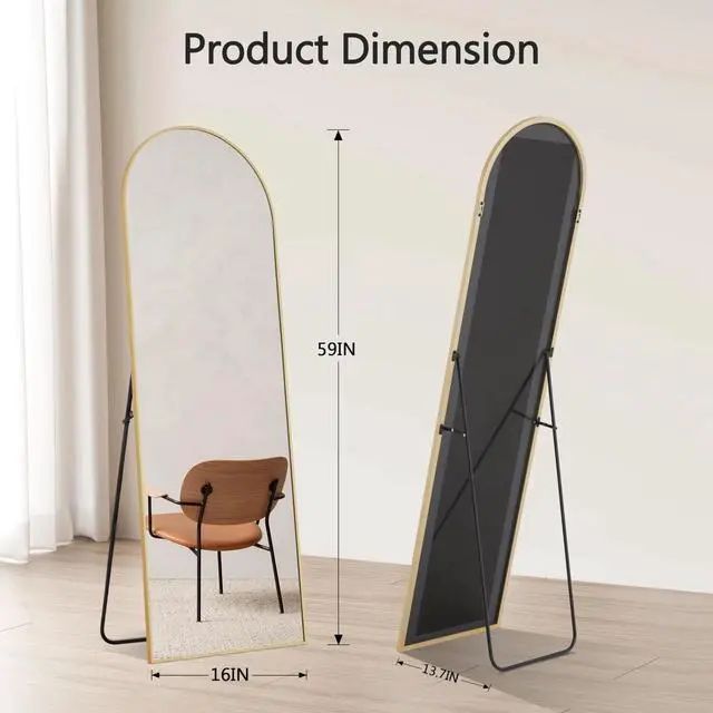 Alt view image 2 of 7 - 59"x16" Arched Mirror Full Length for Home Decor Frame Mirror Cloakroom Gold