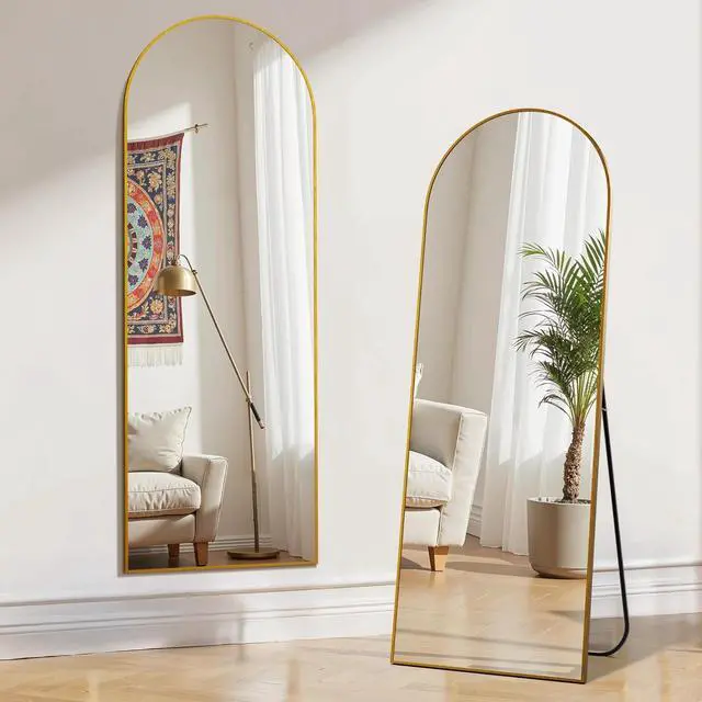 Alt view image 3 of 7 - 59"x16" Arched Mirror Full Length for Home Decor Frame Mirror Cloakroom Gold