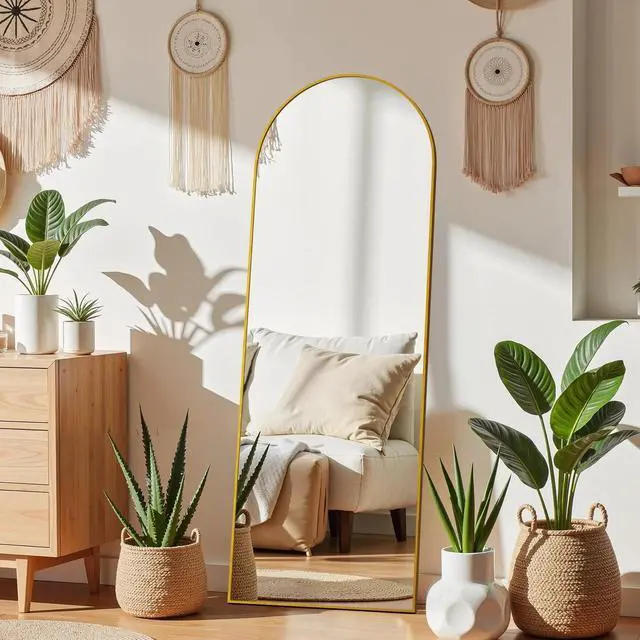 Alt view image 5 of 7 - 59"x16" Arched Mirror Full Length for Home Decor Frame Mirror Cloakroom Gold