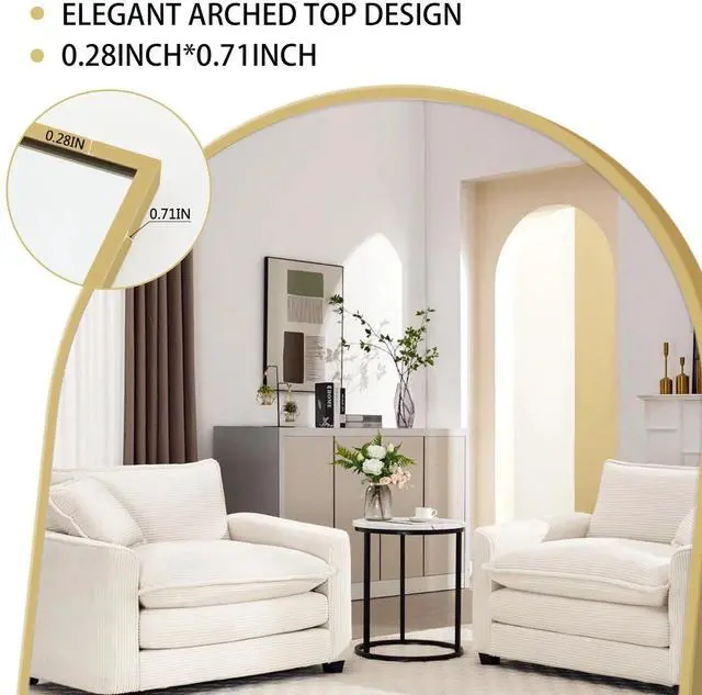 Alt view image 6 of 7 - 59"x16" Arched Mirror Full Length for Home Decor Frame Mirror Cloakroom Gold