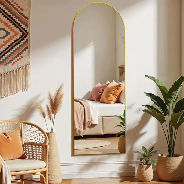 Alt view image 7 of 7 - 59"x16" Arched Mirror Full Length for Home Decor Frame Mirror Cloakroom Gold